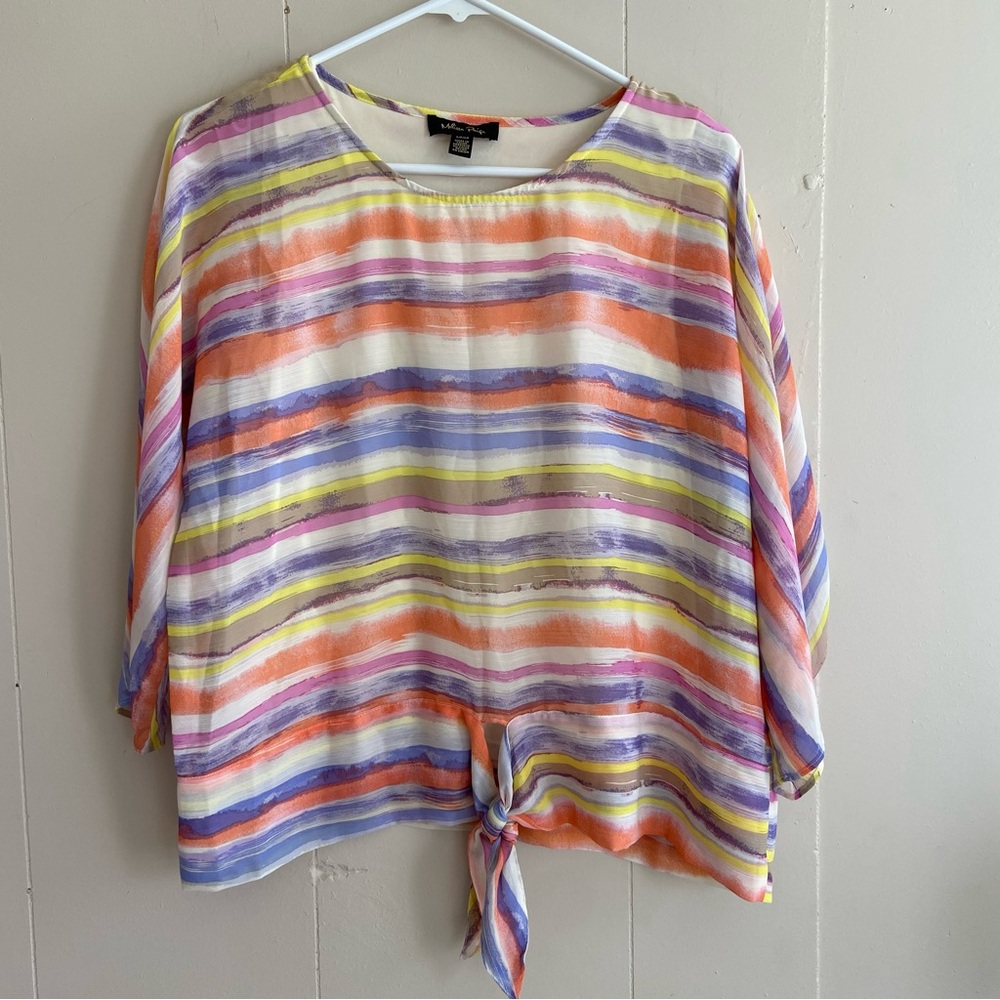 Melissa Paige women’s summer top.Size S. Sheer,multi colour stripes,3/4 sleeves.